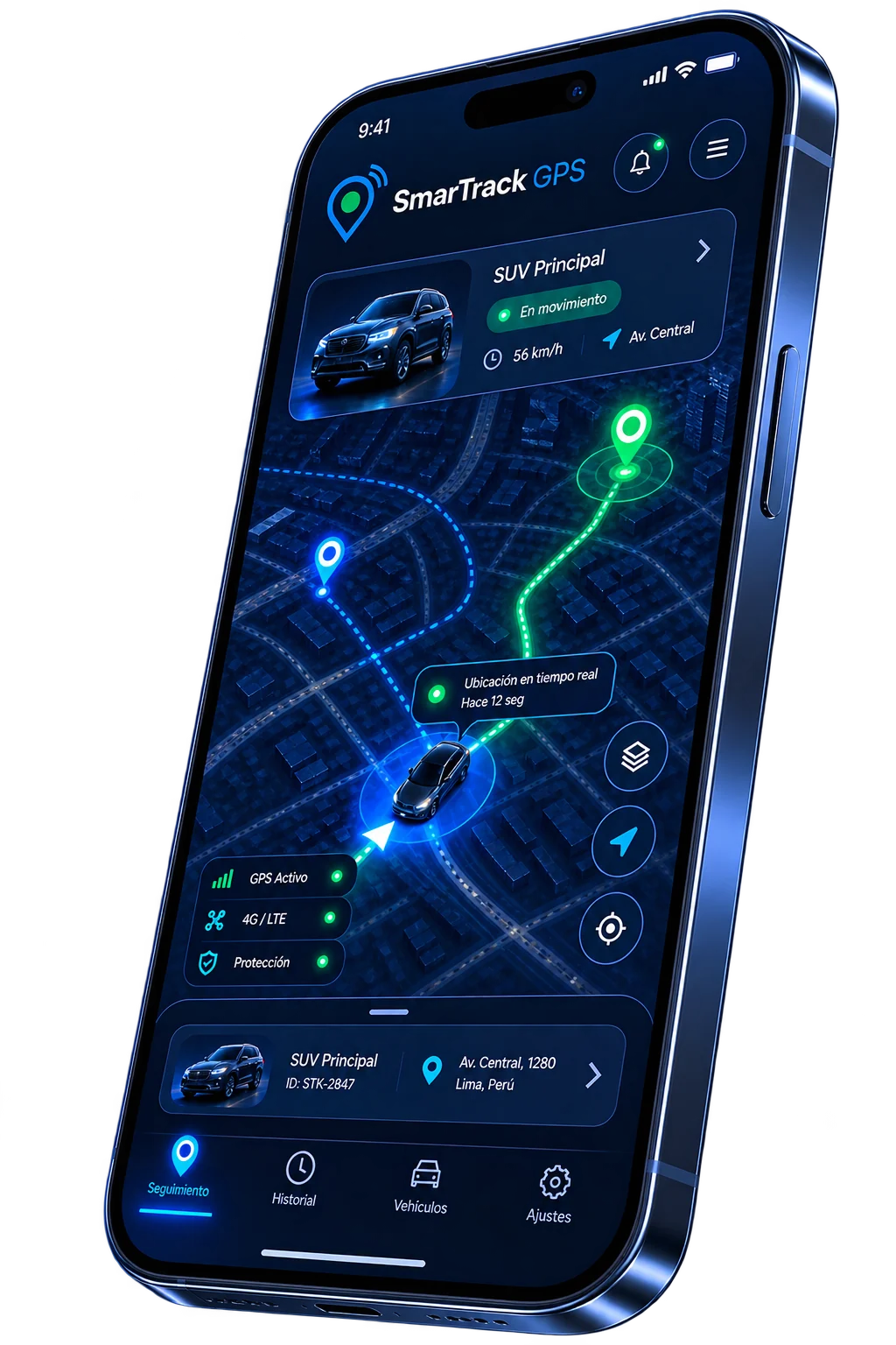 Representación ilustrativa de la aplicación SmarTrack GPS